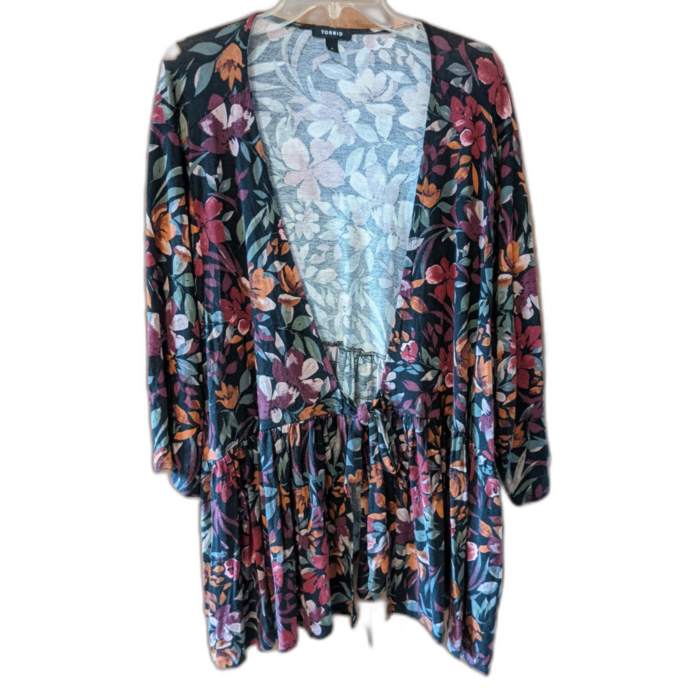 Torrid Floral Knit Tie Front Shrug Jacket Black Rust Sz 6X Whimsigoth Balletcore